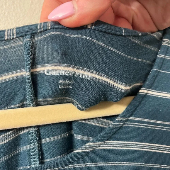 Garnet Hill Womens Shirt Dress Teal Blue Large Striped Stretch Long Sleeve - Picture 3 of 10